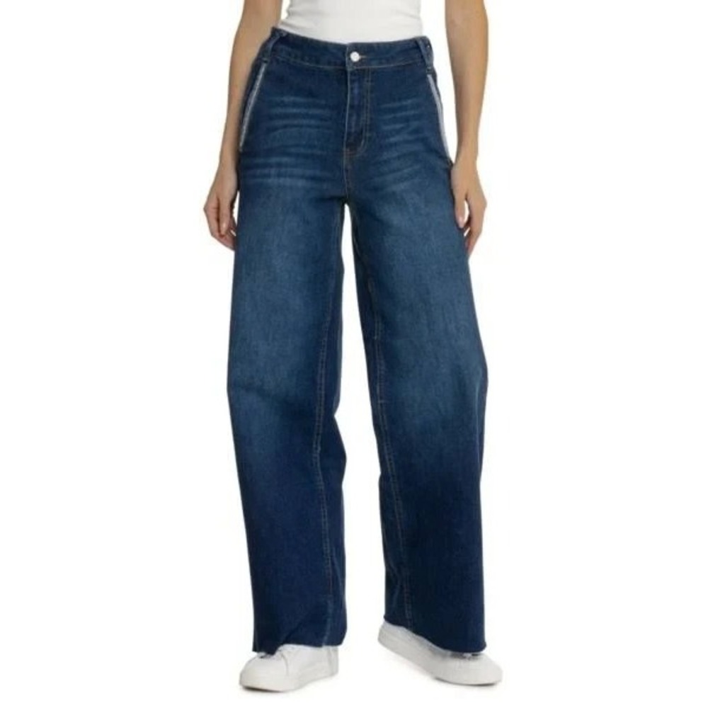Oat‎ New York Women's Wide-leg Unhemmed Rhinestone Denim Jeans Sz 27 Herri Dark